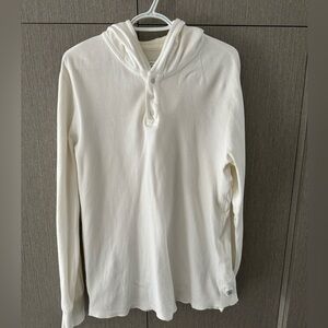 Pre-Owned Reigning Champ White Mesh Henley Hooded Shirt Sz Large 100% Cotton